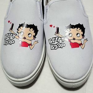 Betty Boop Selfie White Canvas Casual Slip On Sneakers